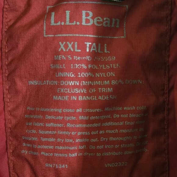L.L. Bean Vintage Full Zip Brick Red Down Puffer Jacket Pockets Size XXL Tall - Picture 5 of 7